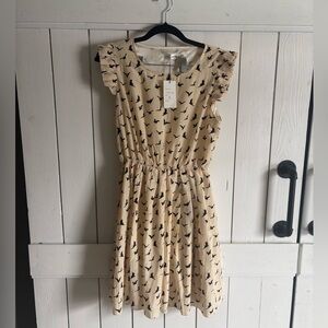 Eye Candy Cream and Black Bird Print Mini Dress